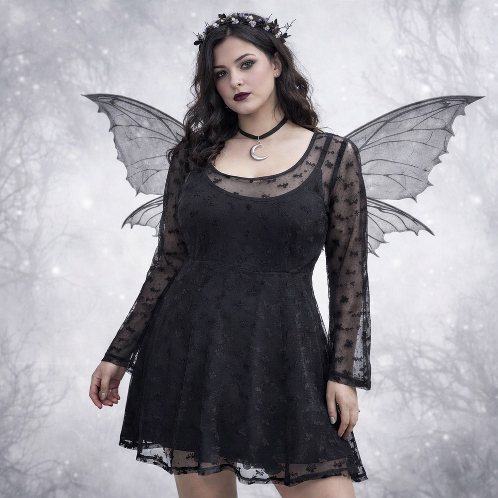 Cupshe Dress‎ Womens M Black Lace Sheer Goth Dark Fairy Coquette Whimsigoth NEW